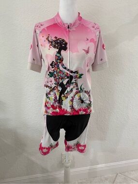 Women's Pink Floral Bicycle Cycling Jersey and Shorts Set